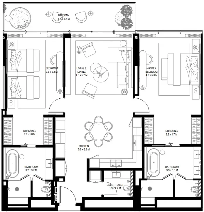 2 BR floor plan