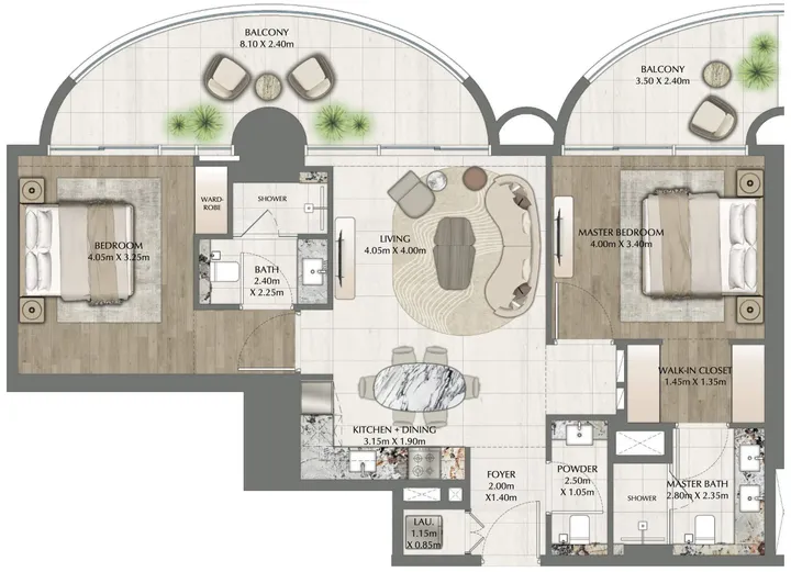2 BR floor plan