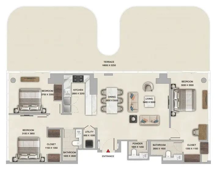 3 BR floor plan