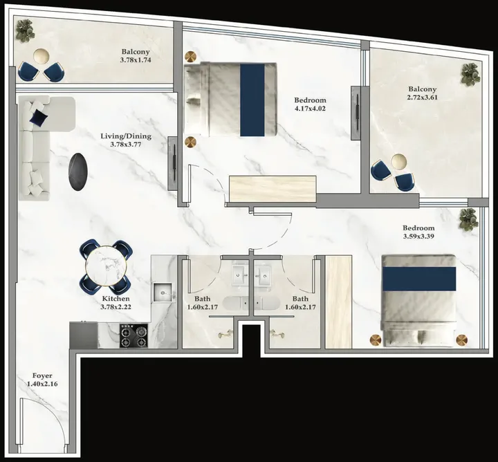 2 BR floor plan