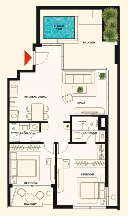 2 BR floor plan