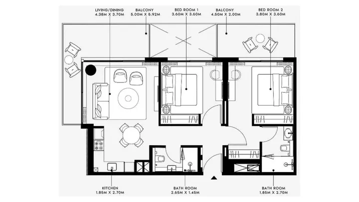 2 BR floor plan