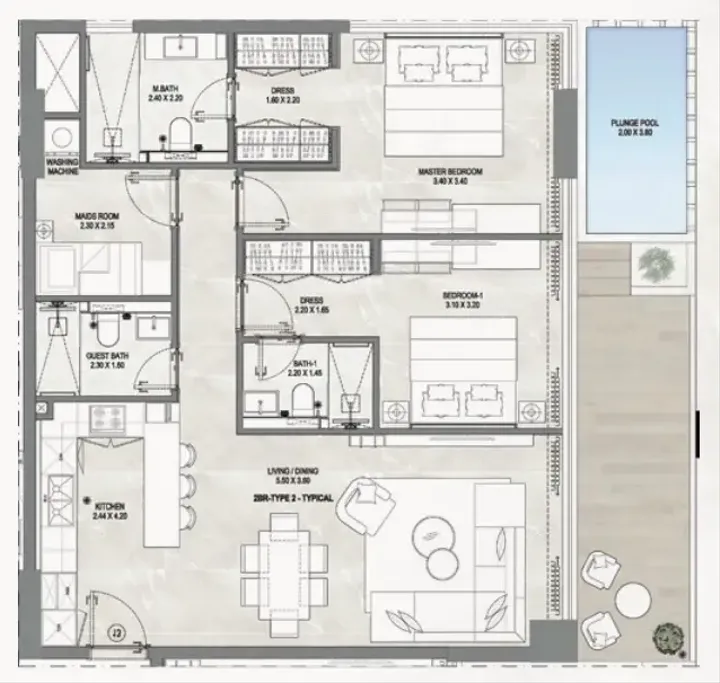 2 BR floor plan