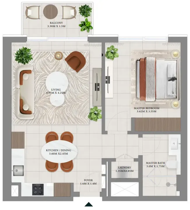 1 BR floor plan