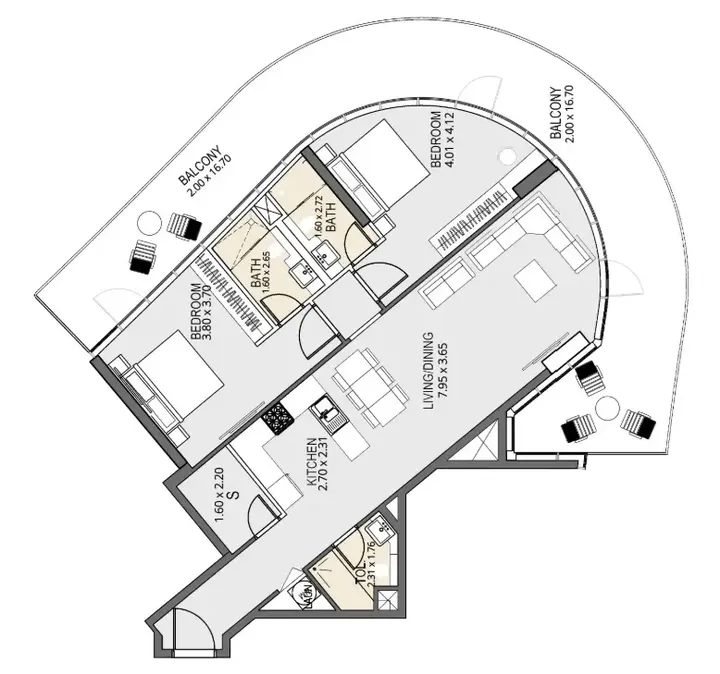 2 BR floor plan