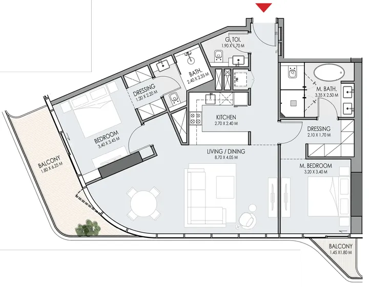 2 BR floor plan