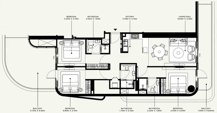 3 BR floor plan
