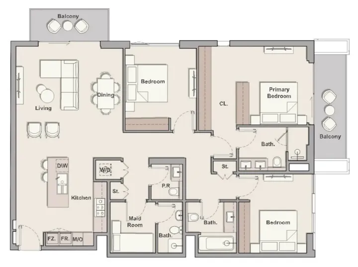 3 BR floor plan