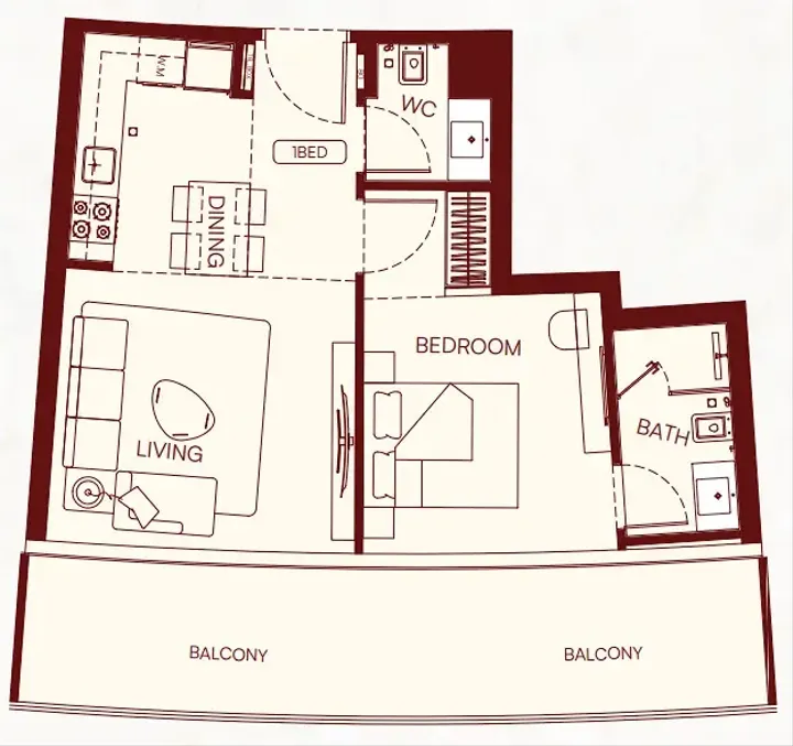 1 BR floor plan