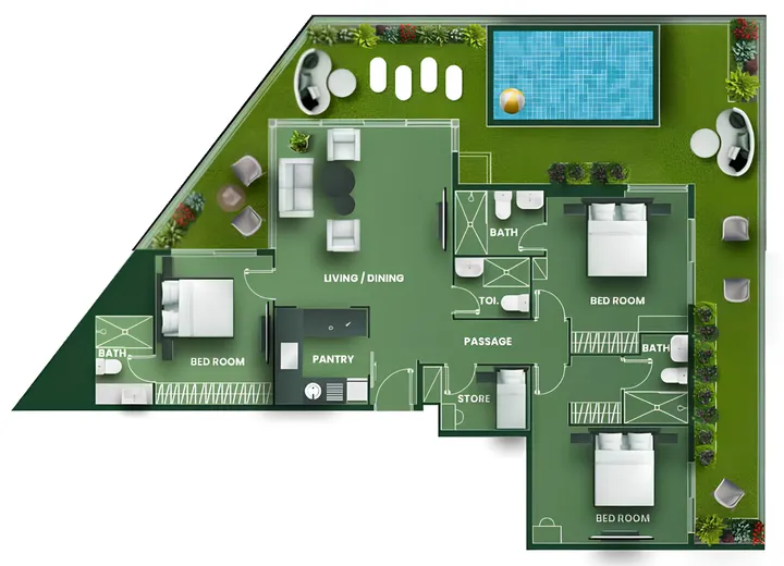3 BR floor plan