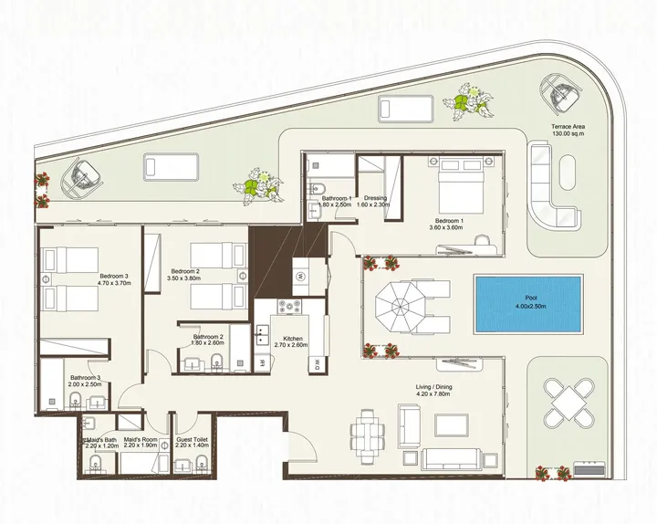 3 BR floor plan