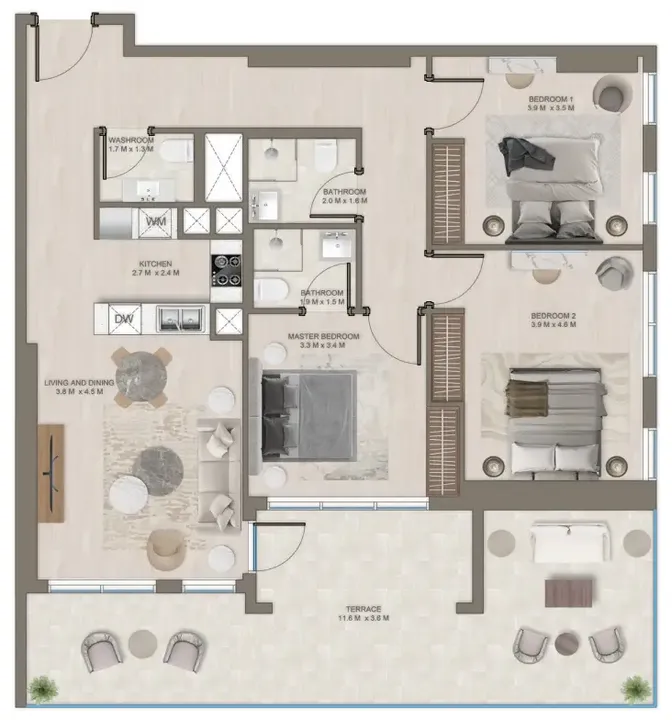 3 BR floor plan