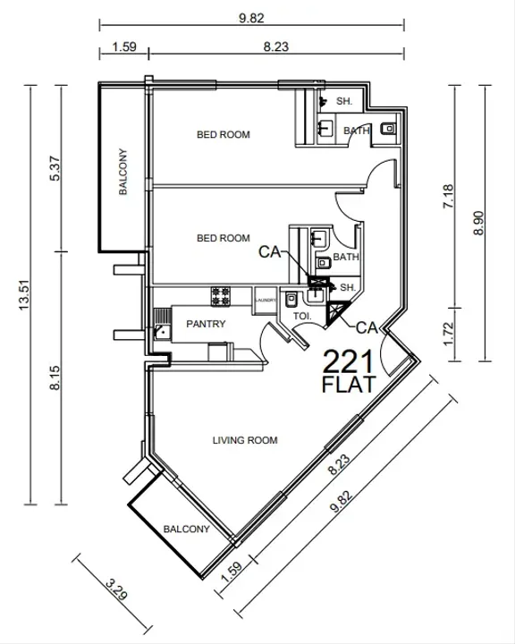 2 BR floor plan