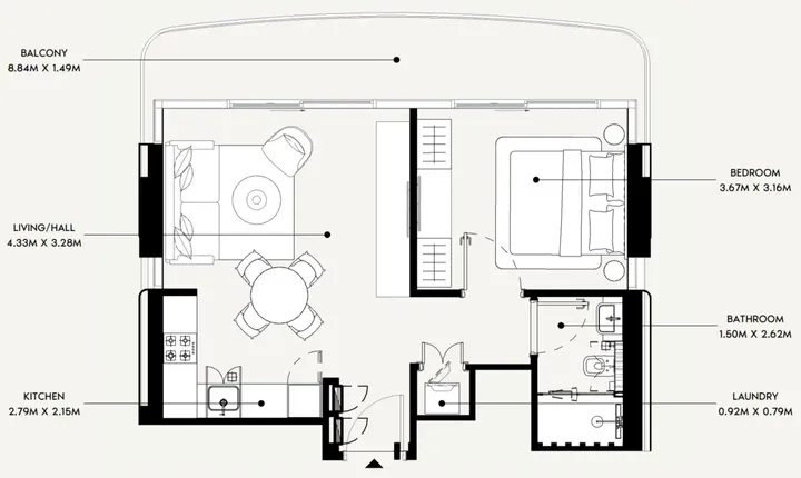1 BR floor plan