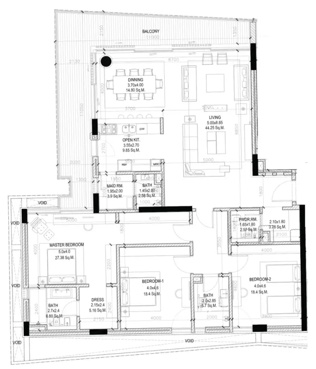 3 BR floor plan