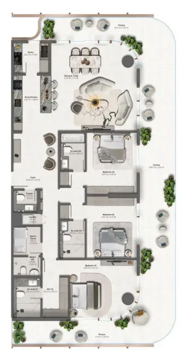 3 BR floor plan