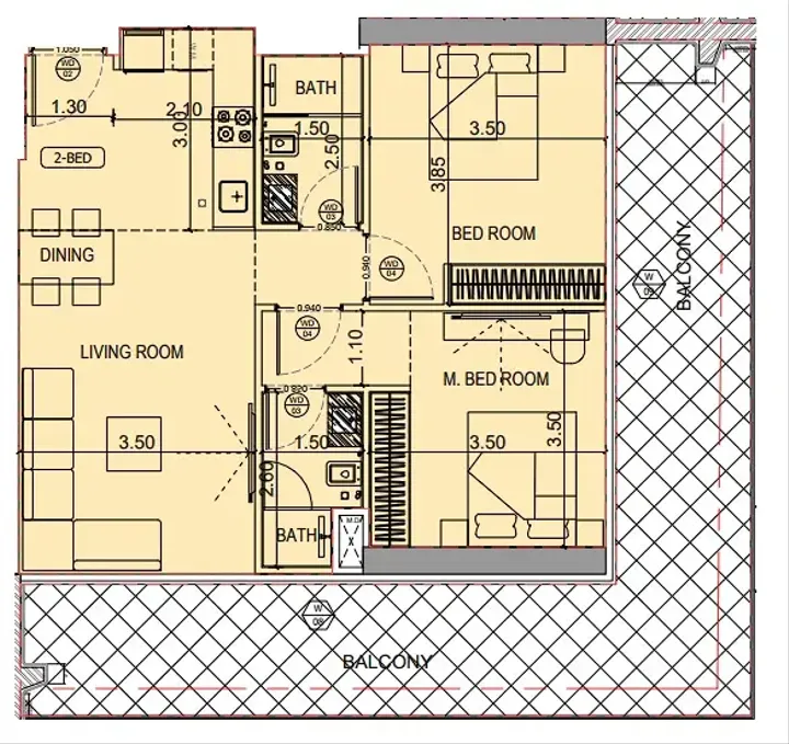 2 BR floor plan