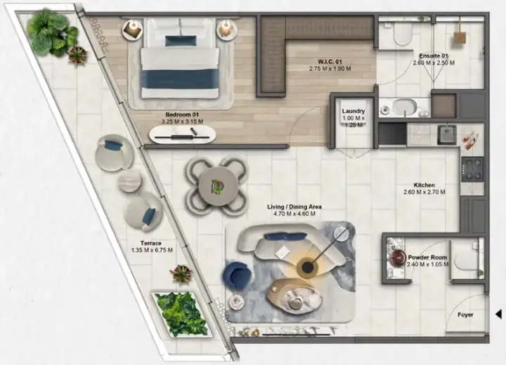 1 BR floor plan