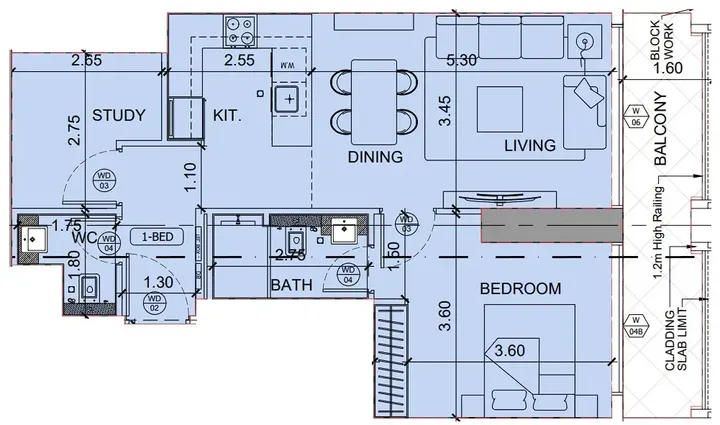 1 BR floor plan
