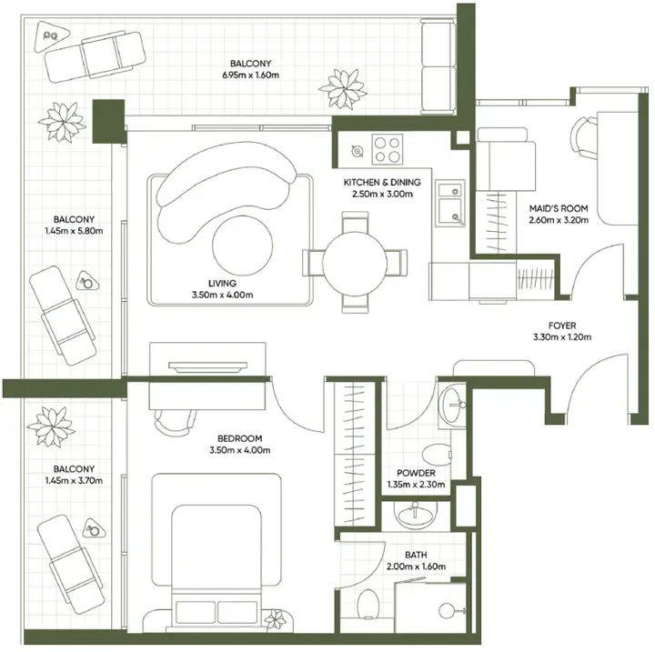 1 BR floor plan