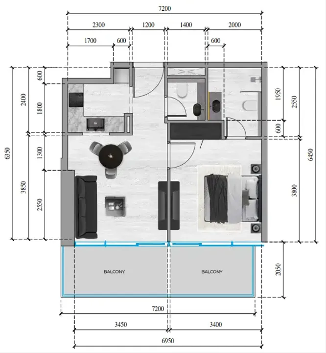 1 BR floor plan