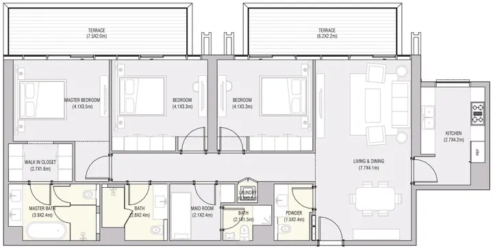 3 BR floor plan