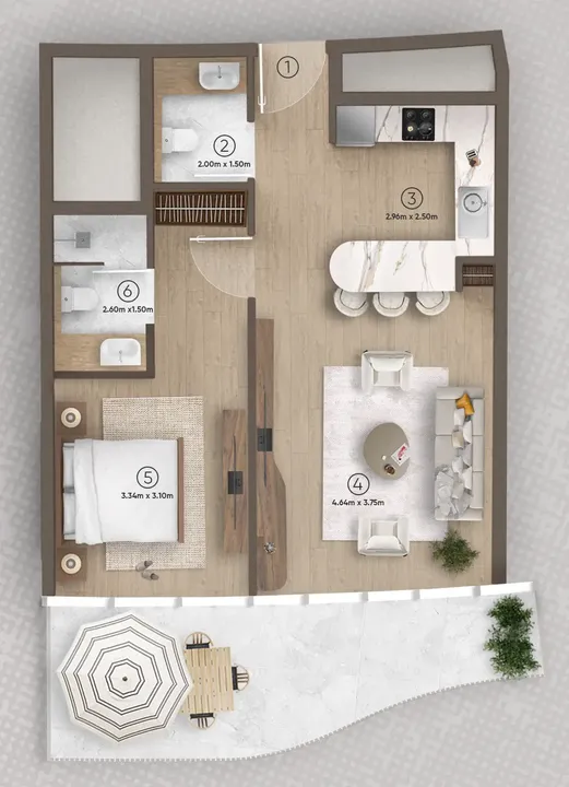1 BR floor plan