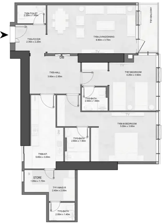 2 BR floor plan
