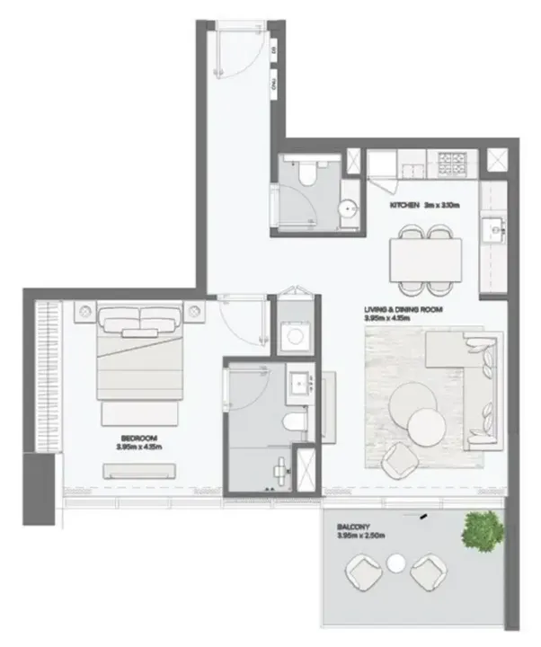 1 BR floor plan
