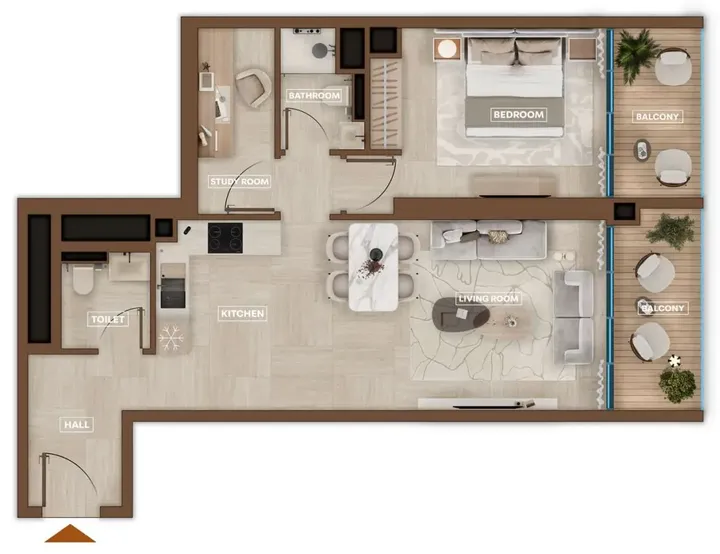1 BR floor plan