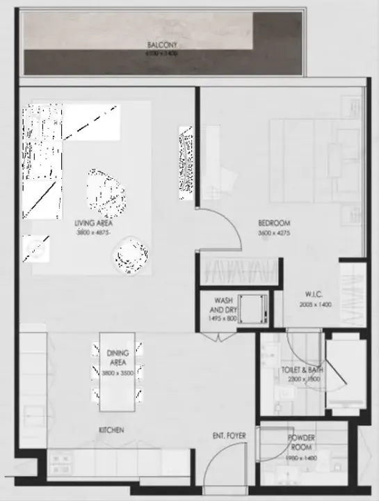 1 BR floor plan