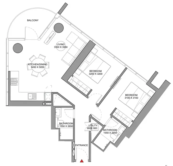2 BR floor plan