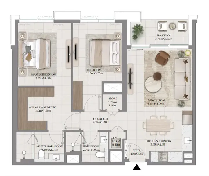 2 BR floor plan