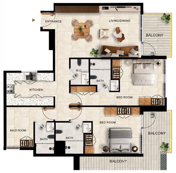 2 BR floor plan