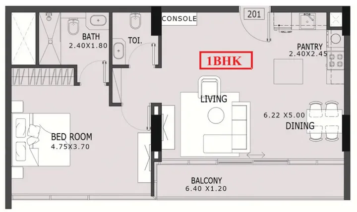 1 BR floor plan