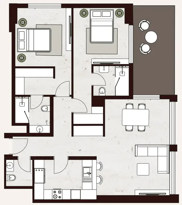 2 BR floor plan