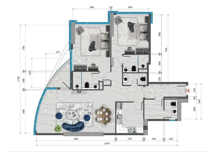 2 BR floor plan