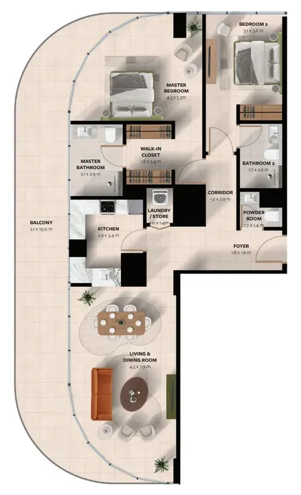 2 BR floor plan