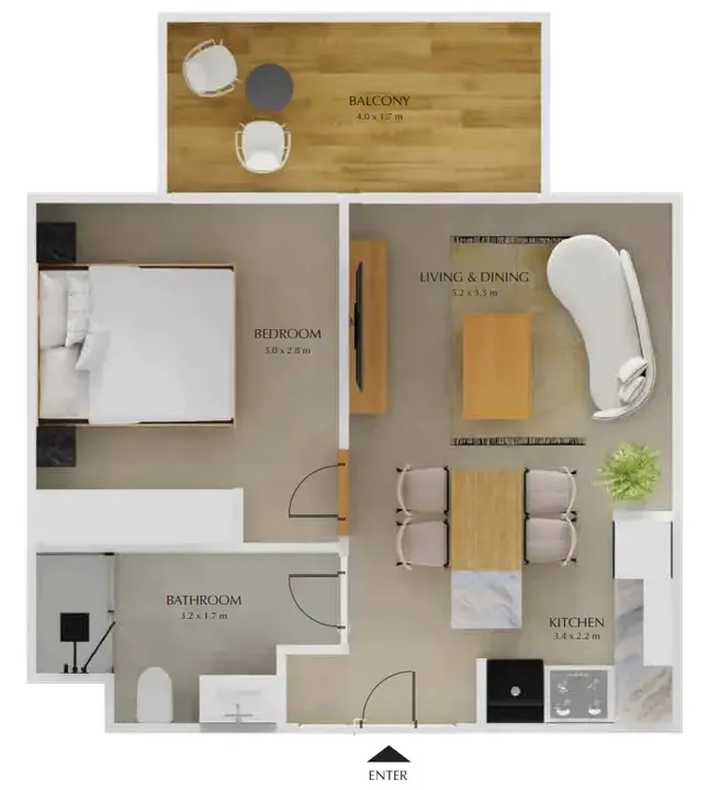 1 BR floor plan