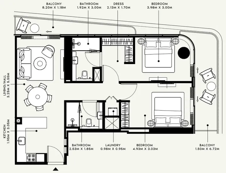 2 BR floor plan