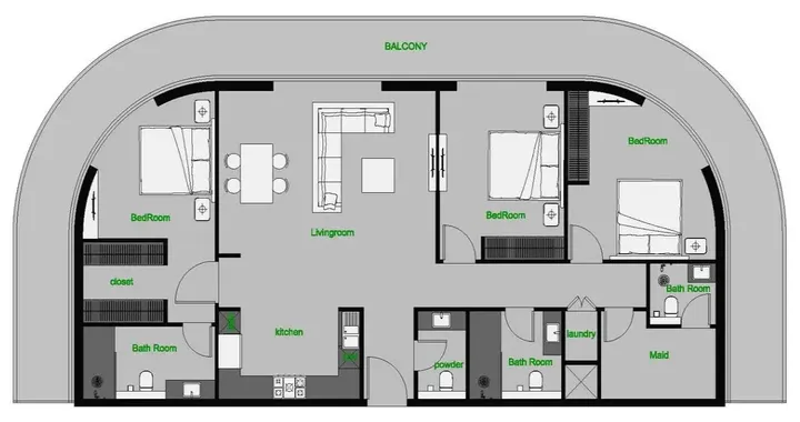 3 BR floor plan