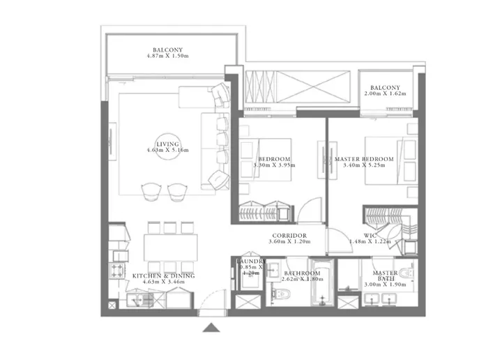 2 BR floor plan