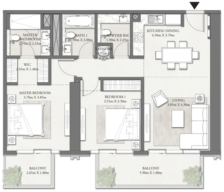 2 BR floor plan