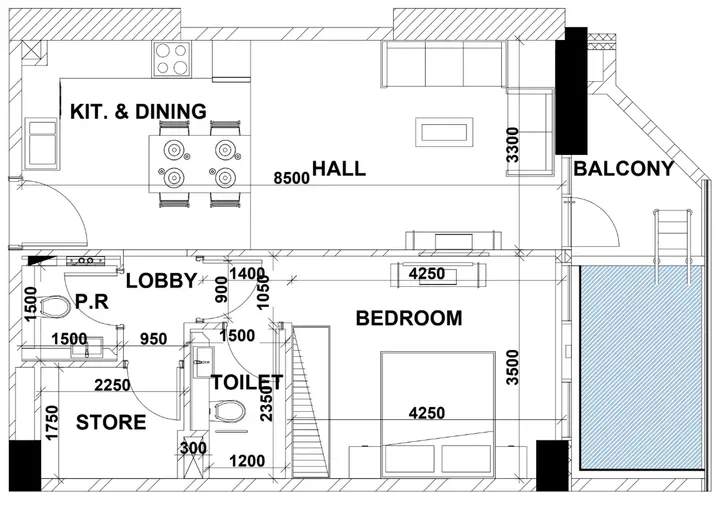 1 BR floor plan