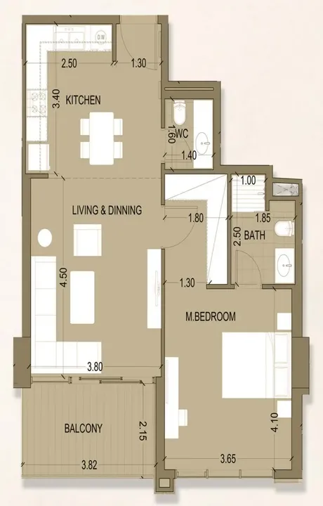 1 BR floor plan