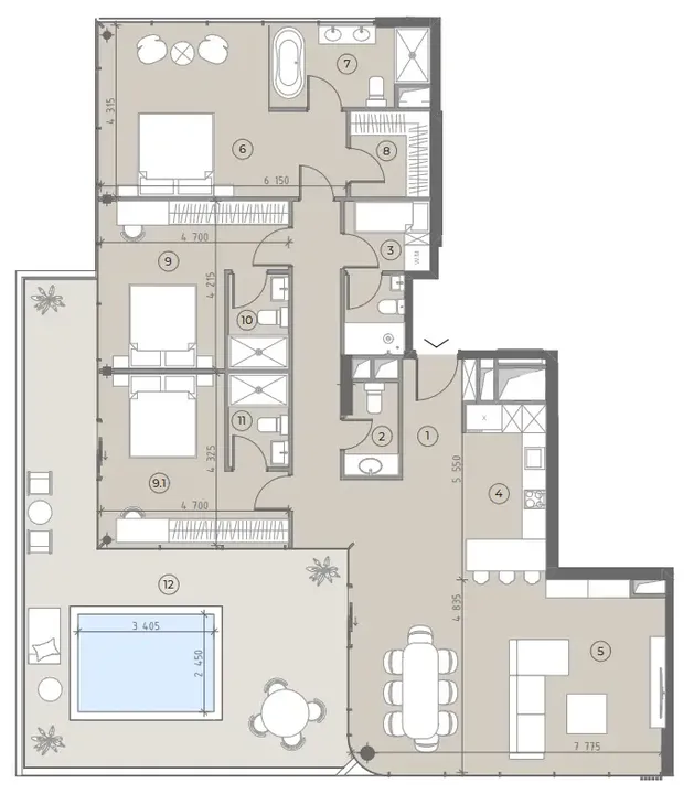 4 BR floor plan
