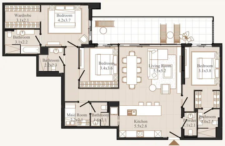 3 BR floor plan