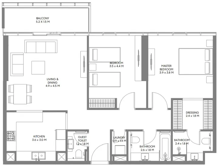 2 BR floor plan
