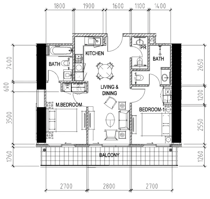 2 BR floor plan