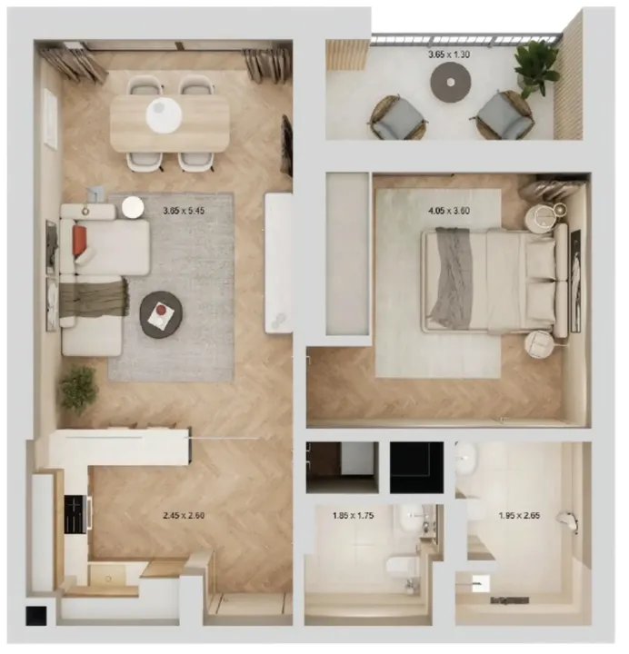 1 BR floor plan